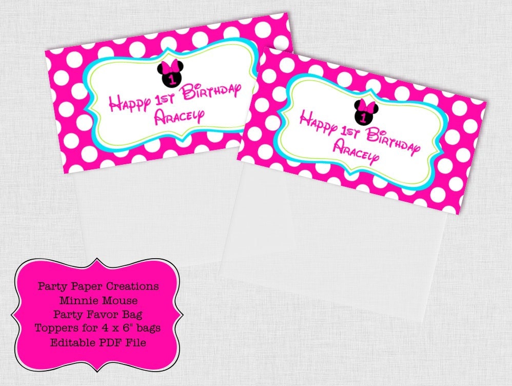 Minnie Mouse Bowtique Party Favor Bag Topper Editable File INSTANT DOWNLOAD Il_170x135