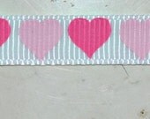 Adorable hot pink and pink hearts on white 3/8" grosgrain ribbon- valentines Il_170x135