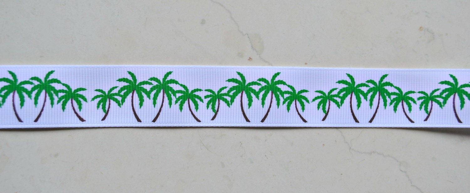 Palm Trees printed on white 7/8 inch grosgrain ribbon Il_170x135