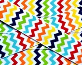 Navy, sky blue, orange, yellow , red & apple green Riley Blake chevron 7/8" Il_170x135