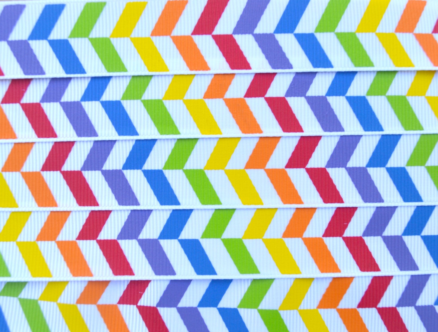 Bright primary rainbow herringbone stripes on 7/8" grosgrain ribbon- spring Il_170x135