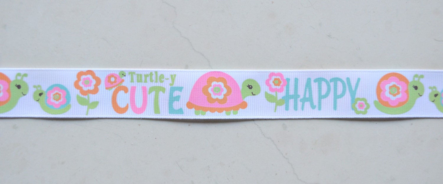 Turtley cute Turtles and snails on white 7/8" grosgrain ribbon Il_570xn