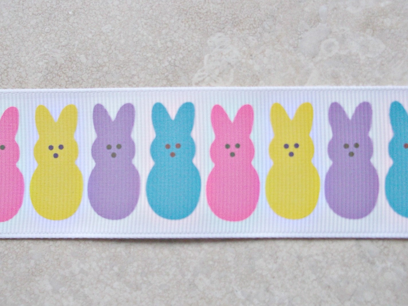 Peep Easter Bunnies on white 1 1/2" grosgrain ribbon Il_570xn