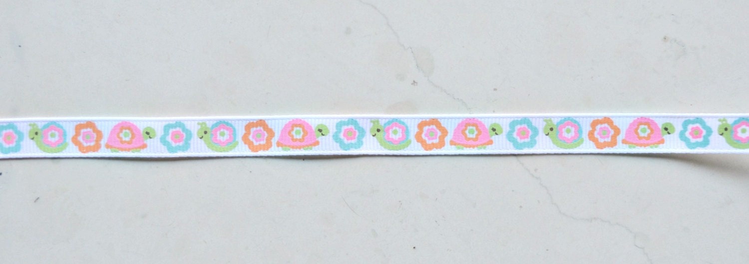 Truly cute Turtles and snails on white 3/8" grosgrain ribbon Il_570xn