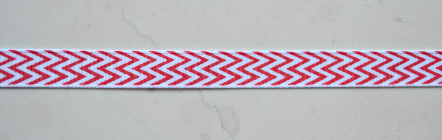 Red chevron striped on white 3/8" grosgrain ribbon Il_570xn