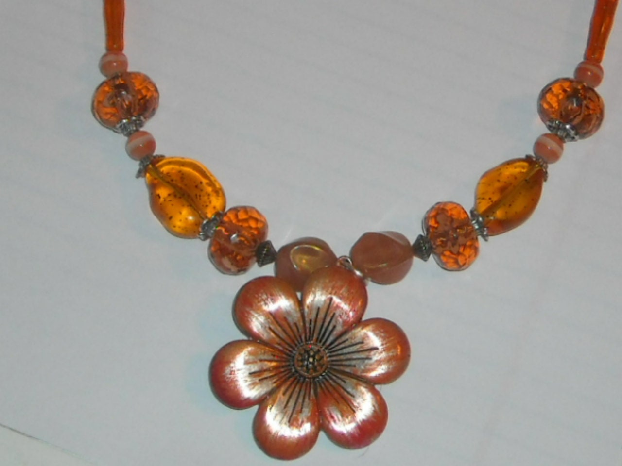 Necklace - Orange Flower Pendant - StarryNightTreasures