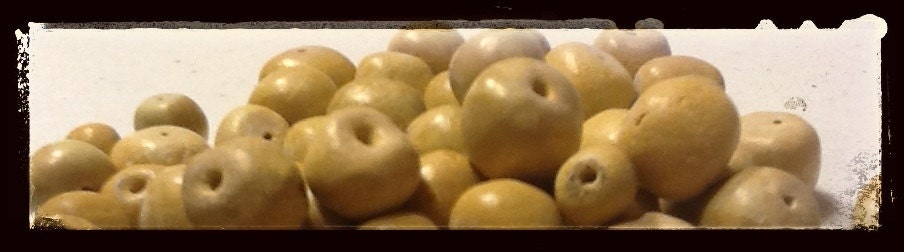 Vintage Beads Clay Ceramic Hand-formed White Gray Dusty Rose Pink Cream primitive Cultural