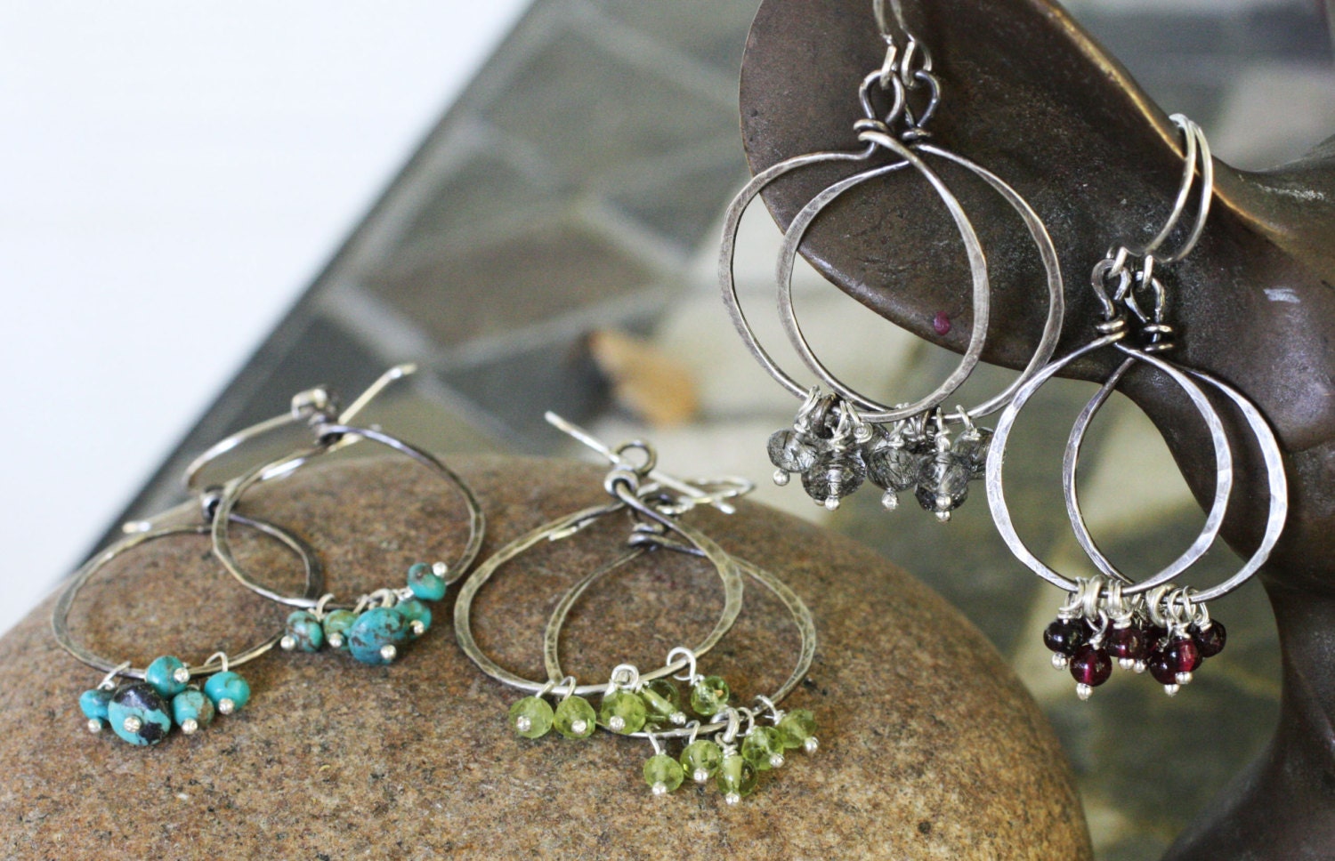 Simple gemstone chandelier earrings