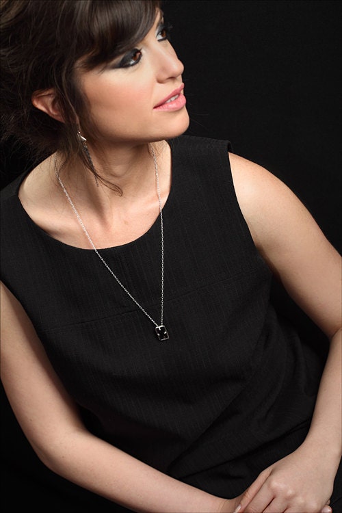 rose cut onyx necklace, Mother's Day Gifts,  Silver and onyx necklace, Handmade Silver necklace,