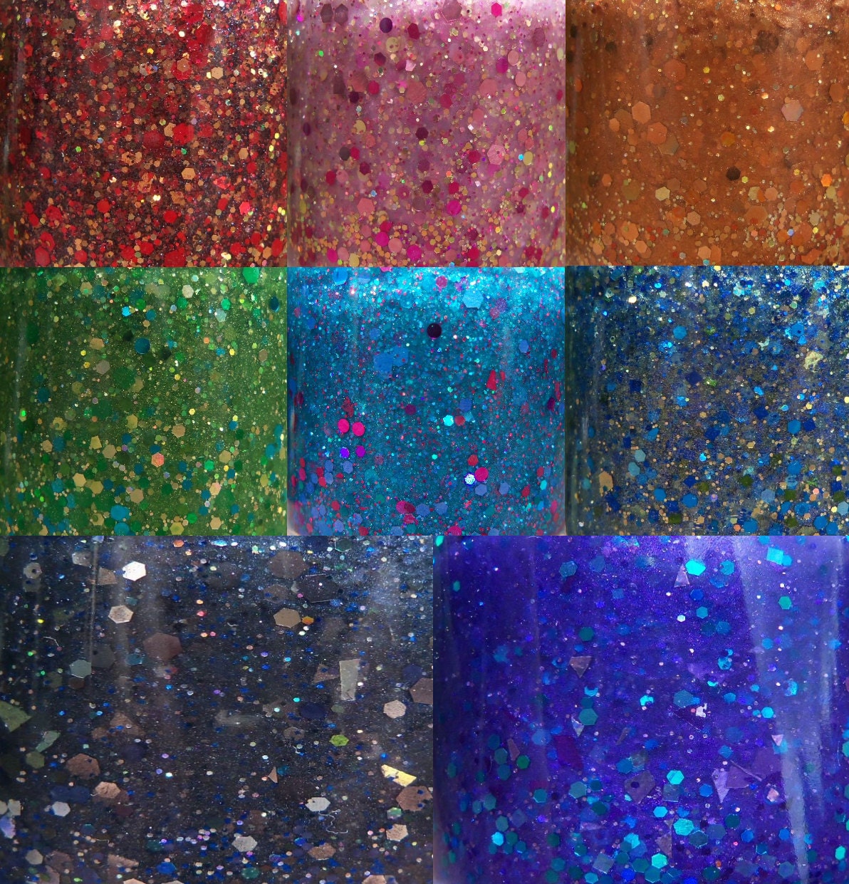 FULL SIZE Shimmer Collection 8 Glittery Goodness Nail Polishes