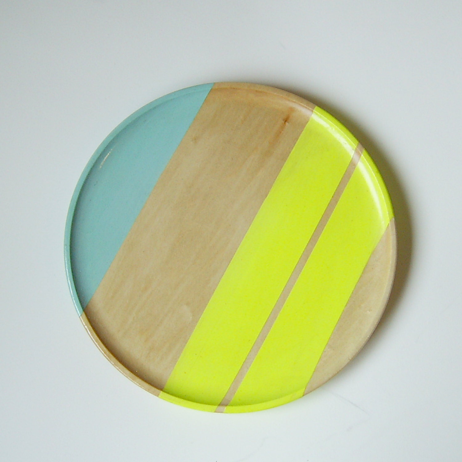 Modern Neon Hardwood 10" Dinner Plate, Electric Yellow and Seafoam