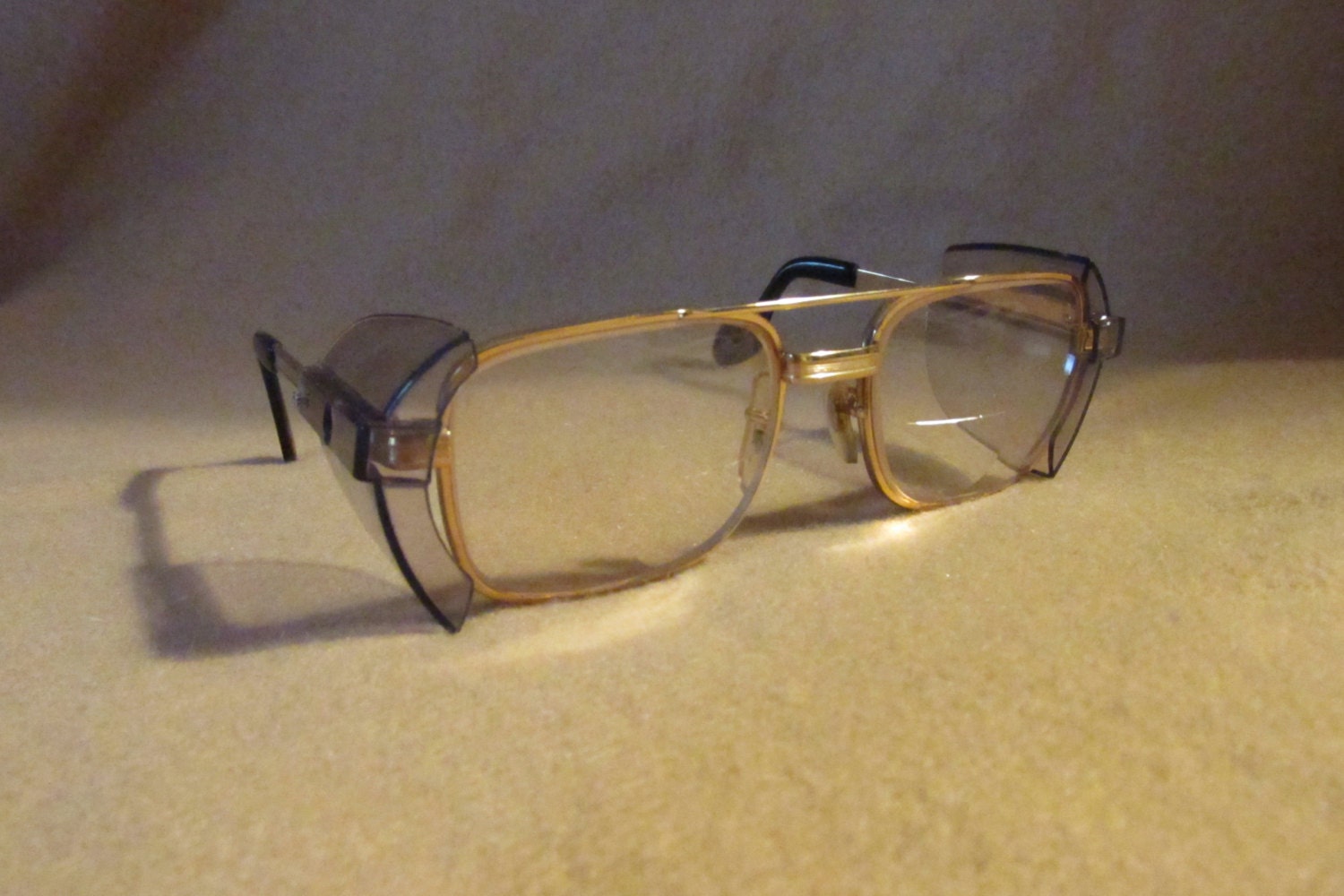 Vintage 1950s Steampunk Machine Age Fendall Saftey Glasses Side Guards Gold Tone Metal Eyeglass Frames