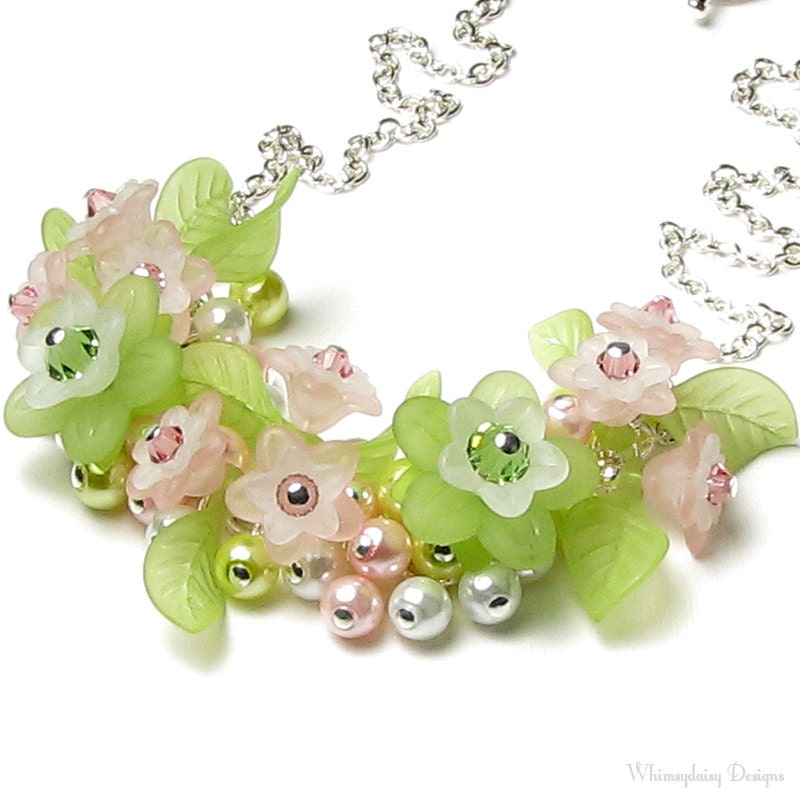Pastel Country Cottage Garden Floral Crystal Charm Necklace