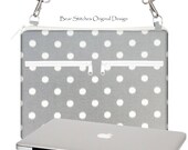 Laptop Bag CrossBody 13", Women' s Padded Messenger Bag- 13" Retina Display, Laptop Case,  Six Pockets, Polka Dots Gray