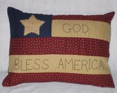 Flag Pillow - Primitive Americana - God Bless America - Home Decor - Pillow form included
