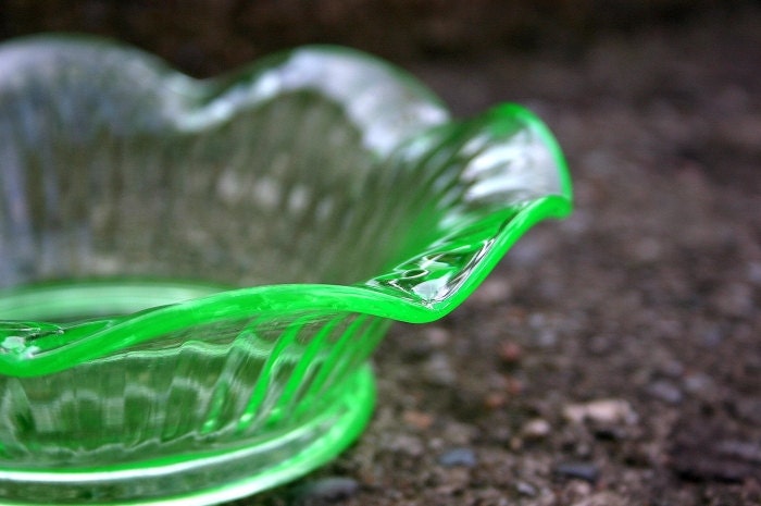 Green, Depression Glass Bowl, Vintage, Gray, Neon, Spring, Summer, Neon Green
