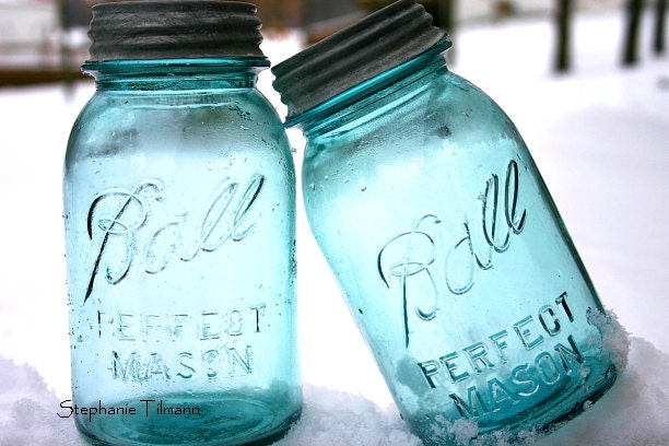 Blue, Spring, Turquoise, Neon, Teal, Kitchen Photography, Home Decor, Country, Blue  Ball Jars, Vintage - 8x10 Print