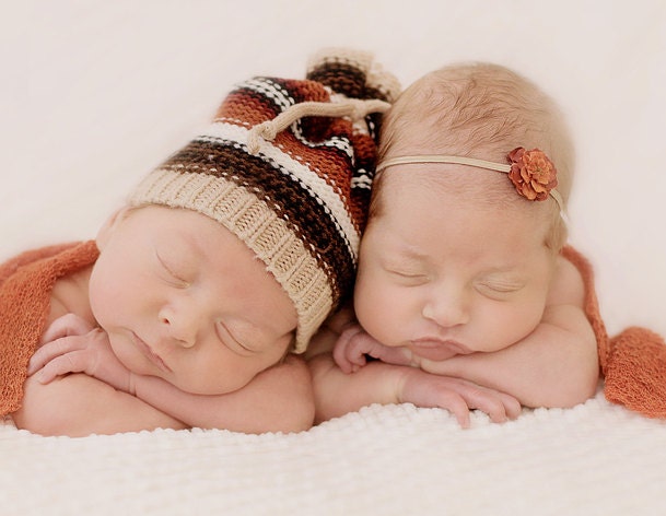 Tiny Burnt Orange Rose Bud Rustic Stretchy Newborn Baby Girl Headband, Photography Prop, ALL SIZES AVAILABLE