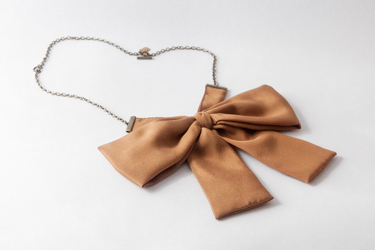 Slouchy Bow Necklace - Adjustable bow in caramel-colored silk