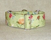 2 Inch Martingale, Greyhound Collar, Roses on Green