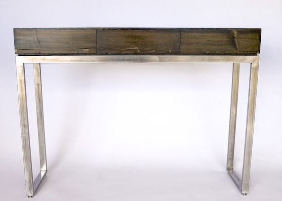 Han Console Table with drawer / Stained reclaimed wood with welded steel frame / welded metal legs