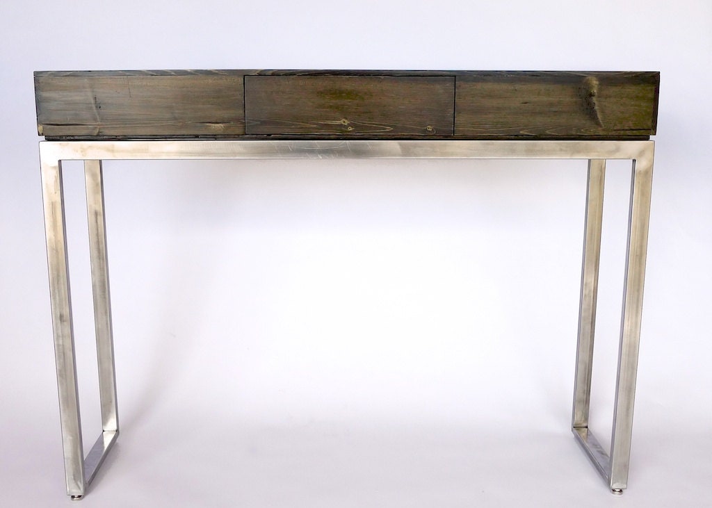 Han Console Table with drawer / Stained reclaimed wood with welded steel frame / welded metal legs