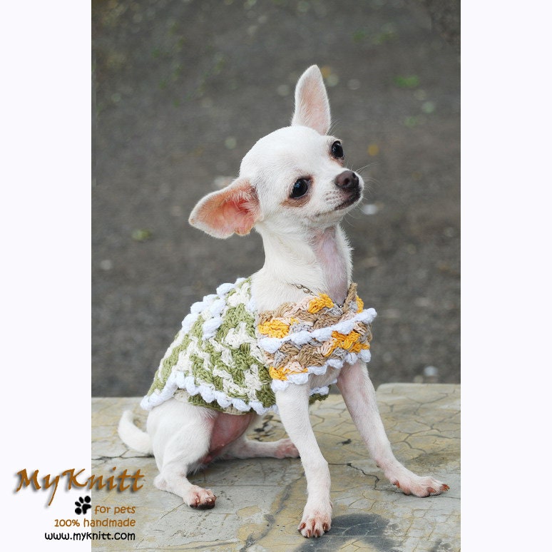 Pastel Dog Dress Chihuahua Clothes Clothing Pet Costumes Unique hand Crocheted D828 Myknitt