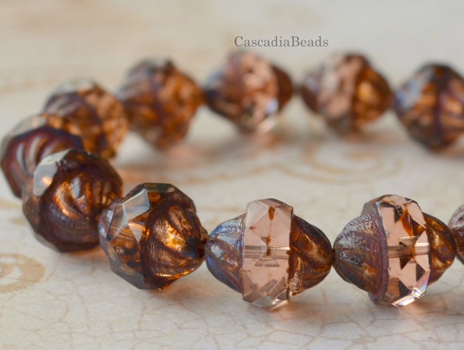 Czech Glass Bead - Turbine - Peach Pink - 6 -11x10mm (cab-379)