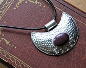 tribal ethnic half moon silver pendant with large ruby stone