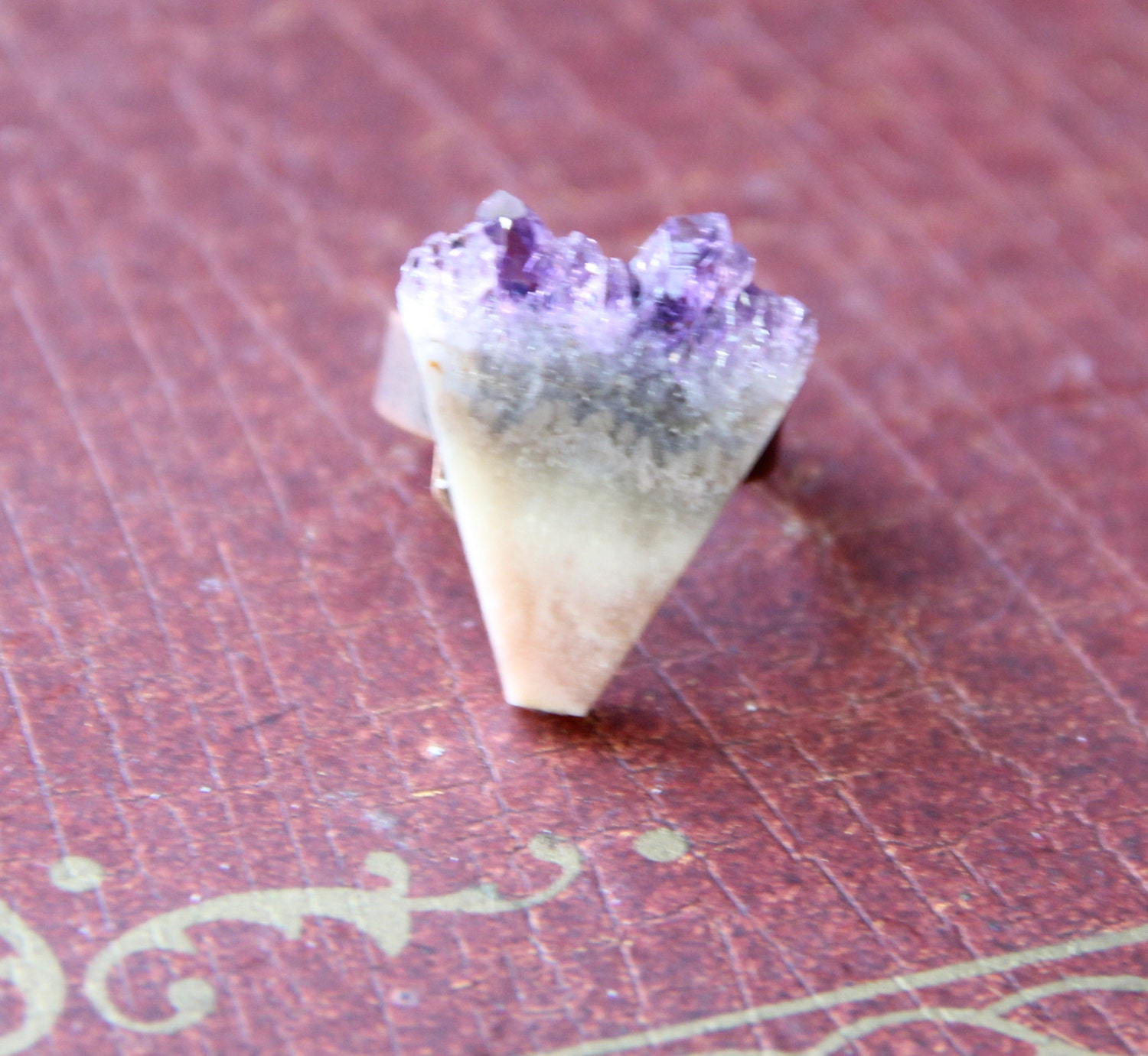 amethyst druzy slice triangle ring