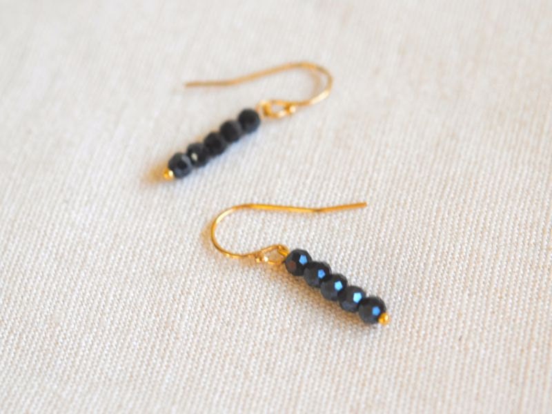 Sparkling Blue Black Crystal Bar Gold Filled Earrings