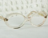Vintage 60s Pink Glasses 1950s Womens Clear Eyeglasses Oval Mod Beige NOS Medium 46/18 NOS Optical Frame