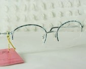 90s Glasses 1990's Tortoise Eyeglasses Round Wire Rim Satin Silver Blue Print 50/18 NOS Fantasia Optical Frame