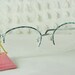 90s Glasses 1990's Tortoise Eyeglasses Round Wire Rim Satin Silver Blue Print 50/18 NOS Fantasia Optical Frame