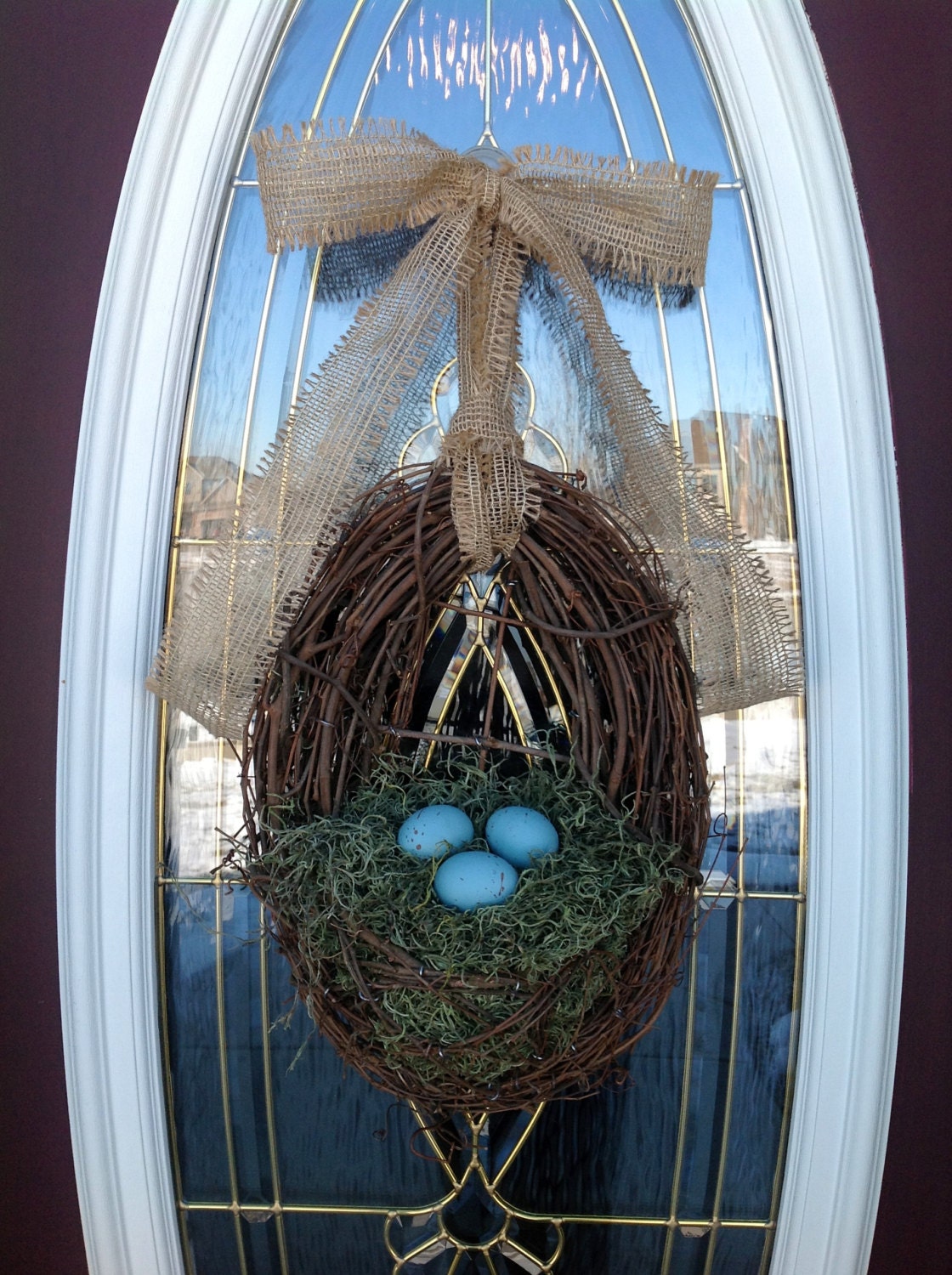 Spring Wreath Summer Wreath Grapevine Door Wreath Basket Decor..."Blue Eggs"