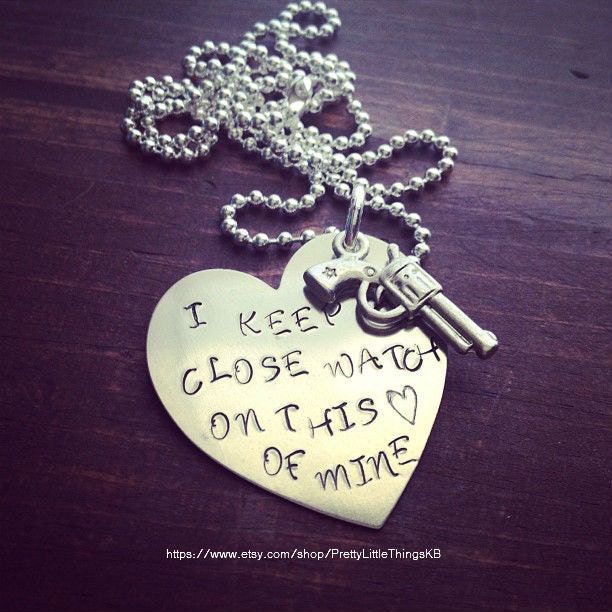 Hand Stamped Aluminum Necklace with I Keep A Close Watch On This Heart of Mine