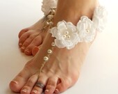 White Barefoot Sandals Bridal Shoes Beach Wedding Sandals Floral Spring Outdoor Ceremony Barefoot Jewelry