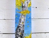 Yellow Aspen Fall Art, Looking Up Into Tree, 8x24 Textured Impasto by MyImaginationIsYours