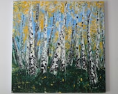 Aspen Tree Yellow Fall Forest Painting, 36x36, Deep Texture Impasto Style by MyImaginationIsYours