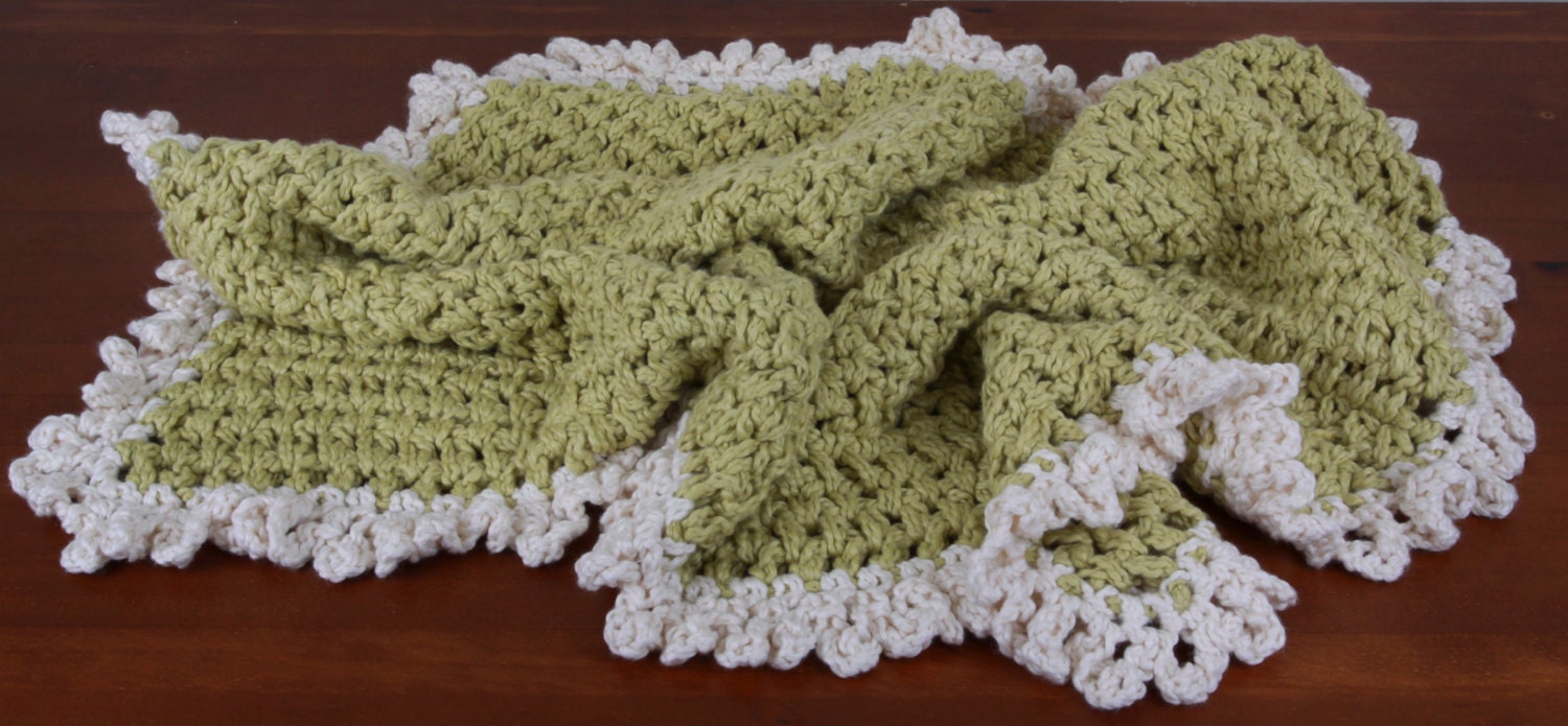 Square Handmade Crochet Organic Cotton Baby Blanket with Ruffle Travel Stroller Size Gift Photography Prop