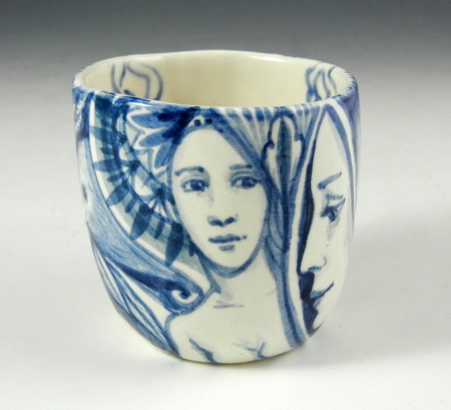 blue and white porcelain cup stemless wine glass