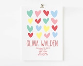 Personalized Girl Birth Announcement Wall Art // Hearts Birth Announcement // Personalized Wall Art