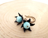pinwheel earrings - amazonite, oxidized brass