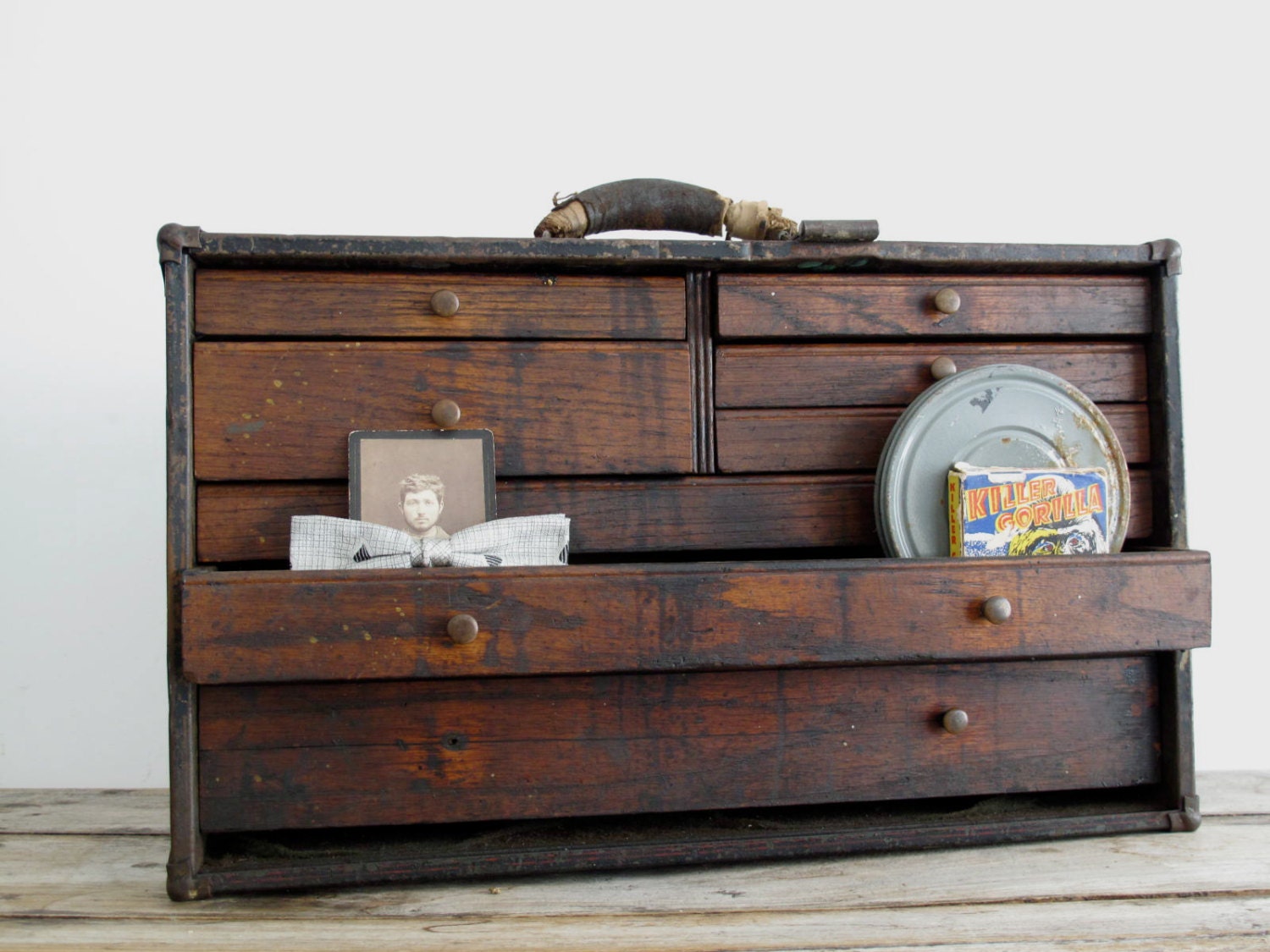 Vintage Machinist Wood Toolbox  - Antique Tool Box / Toolbox - Industrial Decor