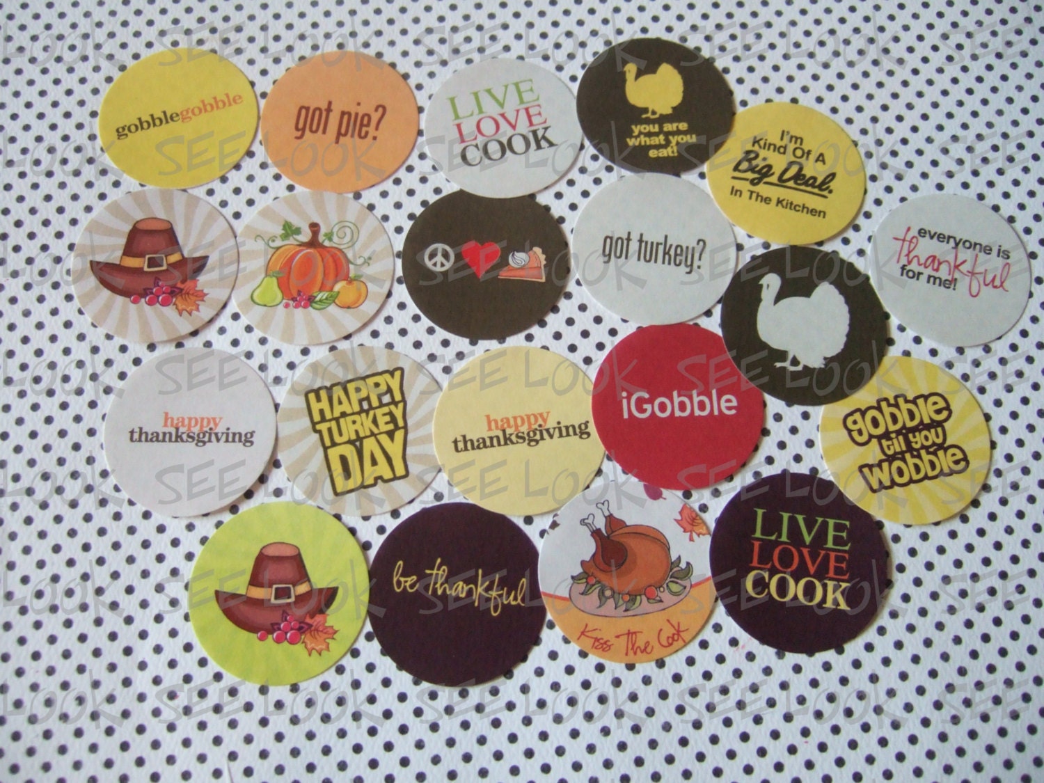 THANKSGIVING TURKEY PUMPKIN pie hat cook thankful  no. 620 1/2 1.5 inch  set of 20   button badge pin back pinback flat back flatback