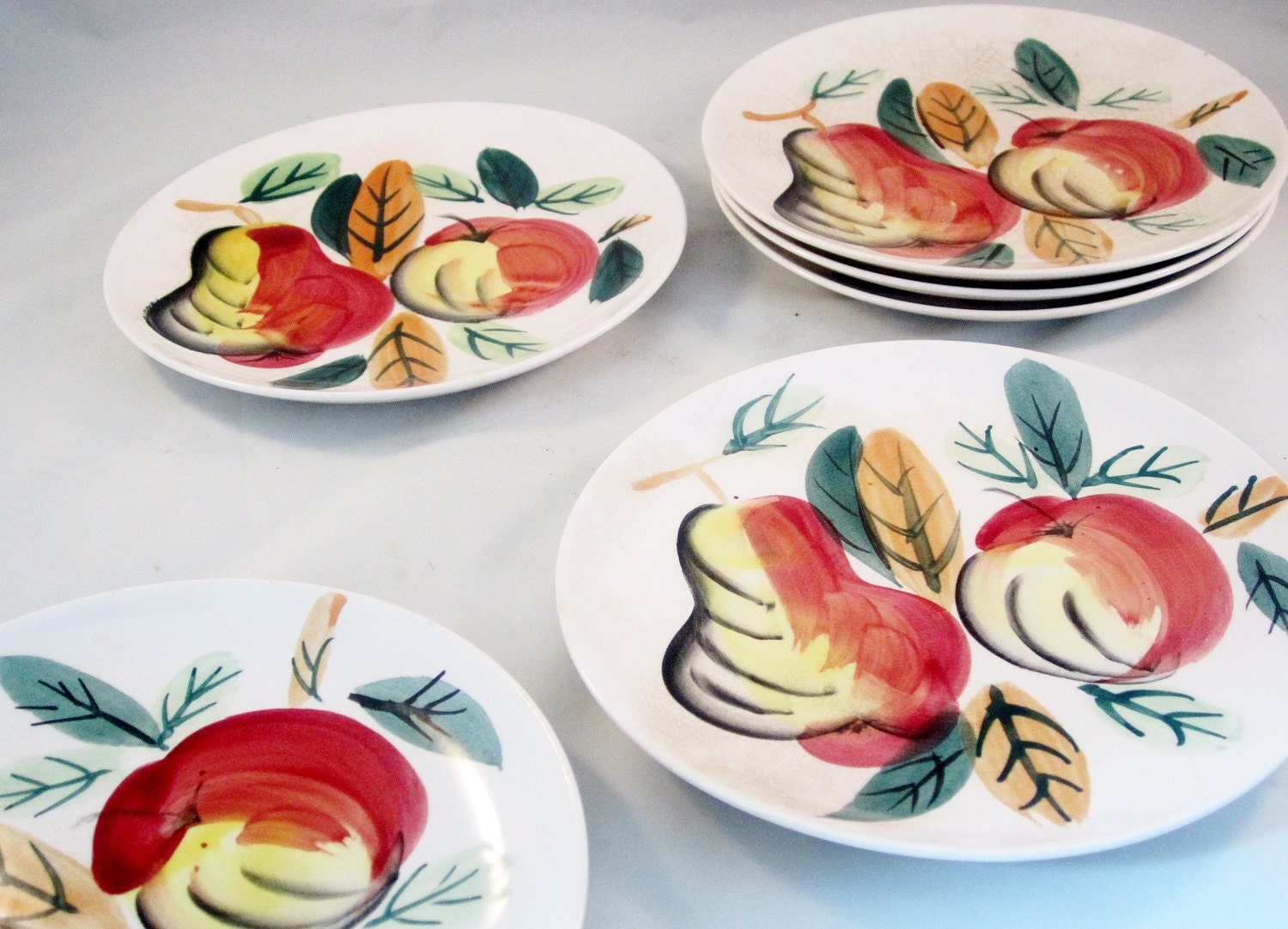 Mid Century Snack Dessert Plates ABSTRACT APPLE and PEAR 1950s
