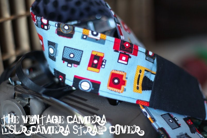 Vintage Camera Print DSLR Padded Camera Strap Cover-Made to Order