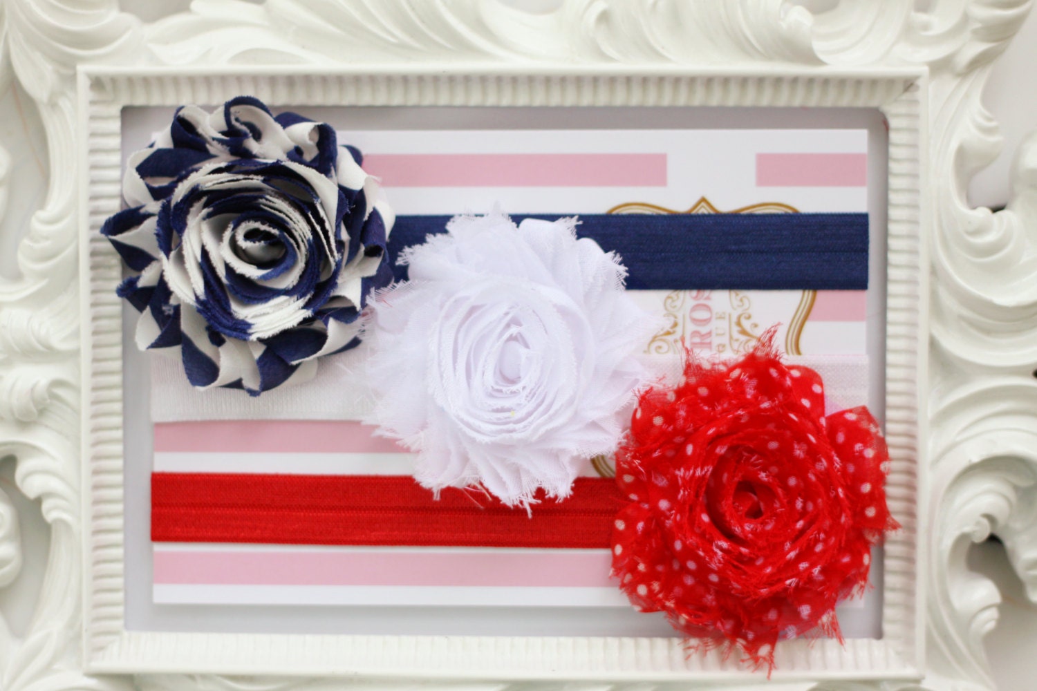 Patriotic Baby Headband SET of 3.Newborn Headband.Shabby Chic Headbands.Hairbow Headband.Nautical Baby Girl Headbands.Baby Bow Headband.
