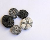 Set of 5 large grey black silver ceramic stoneware buttons pendants