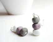 Cube Earrings White Grey Violet matte lampwork Glass Beads